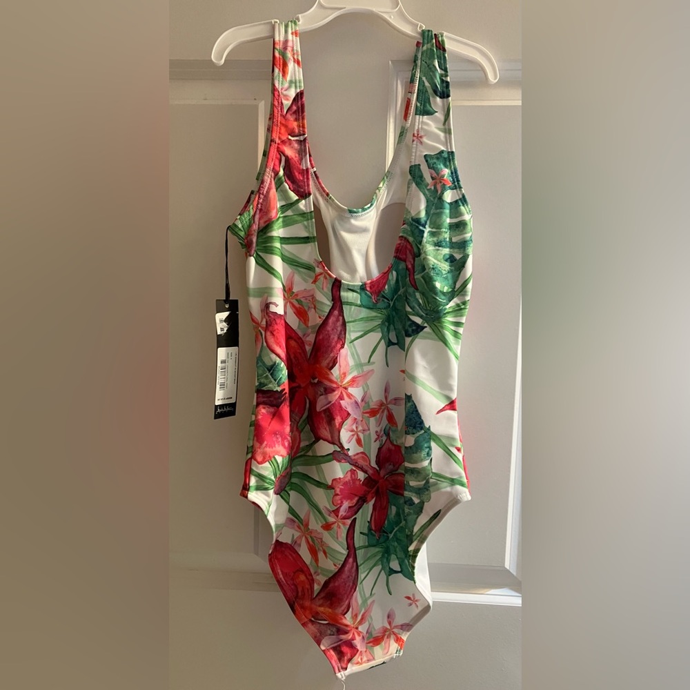 One piece swimsuit lagoon floral print scoop back Nicole Miller studio